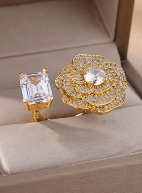 Romantic 2024 Flower Rings For Women Open Stainless Steel