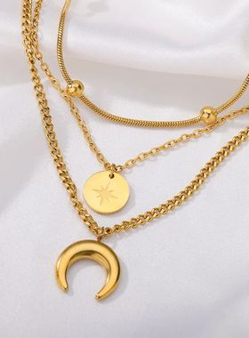 Fashion Moon Pendant Necklaces For Women Stainless Steel