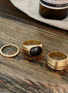 Vintage Punk Metal Gold Color Geometric Ring Set For Women