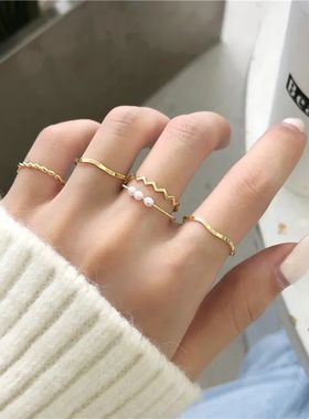 5 Pcs/Set Simple Fashion Wave Pattern Ring Set for Women
