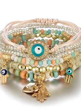 6Pcs/set Bohemian Evil Eye Bracelet Set For Women Fatima