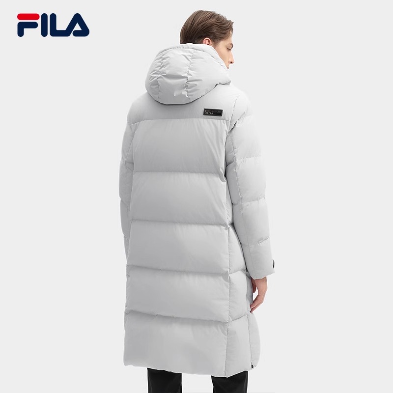 FILA 斐乐官方男士长款羽绒服2024冬季新款休闲基础保暖连帽外套