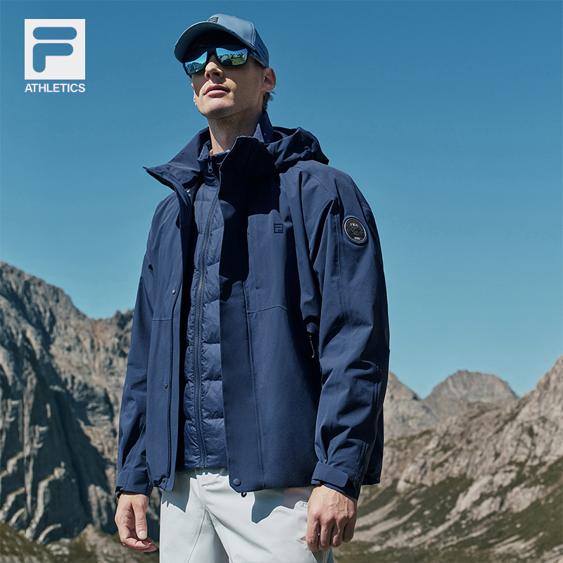 FILA 斐乐官方男士冲锋衣两件套2024冬季新款健身运动羽绒服上衣