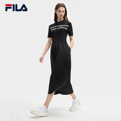 FILA 斐乐官方女子连衣裙2025夏新款时尚休闲简约修身短袖连身裙 - 图1
