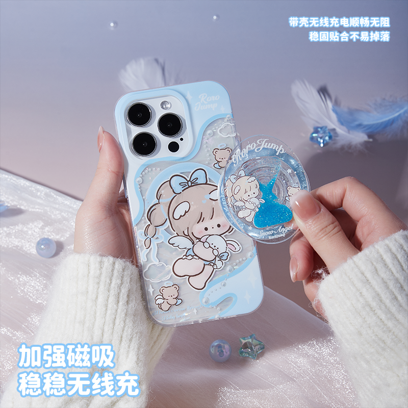 肉肉酱【云端天使】原创磁吸手机壳适用iPhone15Promax新款14苹果13高级磨砂保护套华为mate60pro流沙支架12 - 图2