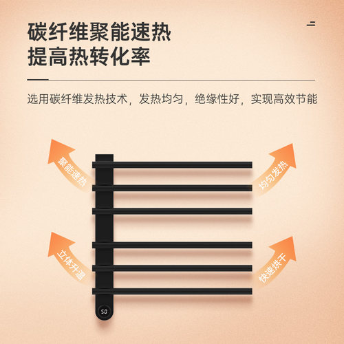 德国艾利秀碳纤维智能电热毛巾架家用卫生间加热烘干暗装浴巾架 - 图2