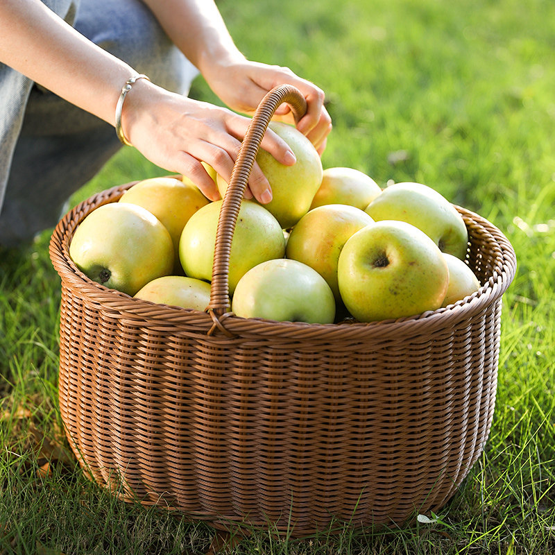 塑料藤编购物篮ins风野餐篮手提篮户外提篮水果篮礼品篮提红洒篮