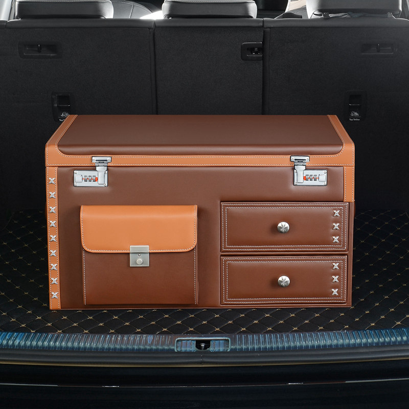 后备箱汽车储物箱车载收纳箱抽屉箱置物盒多功能整理尾箱用品密码