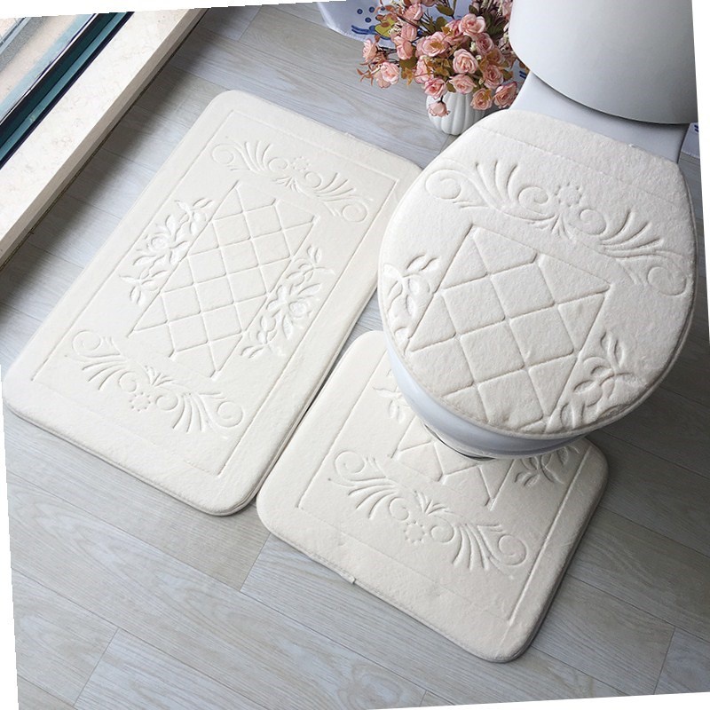 极速3Pcs Bathroom Mat Set Kitchen Bath Carpet Toliet Rug Tap-图3