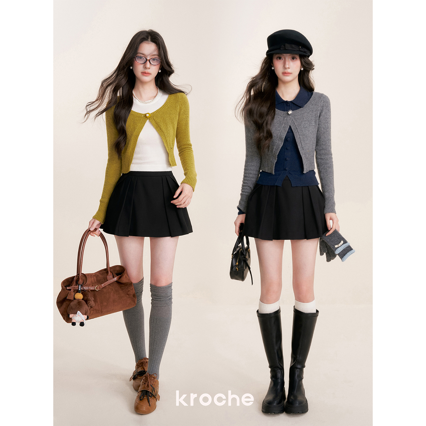 Kroche 25aw 苔藓日记 羊绒羊毛 手钩一粒扣圆领针织开衫小外套 - 图3