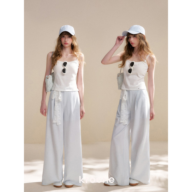 ໂສ້ງຂາຍາວສາຍຮັດສາຍແອວ linen draped lace
