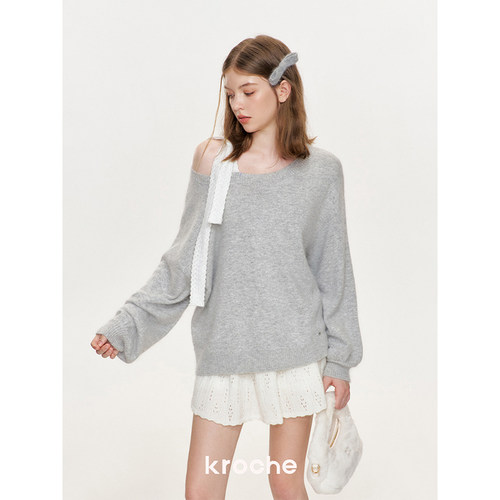 Kroche  奶油泡芙 镂空肌理 双腰头叠穿针织短裙半裙 - 图2