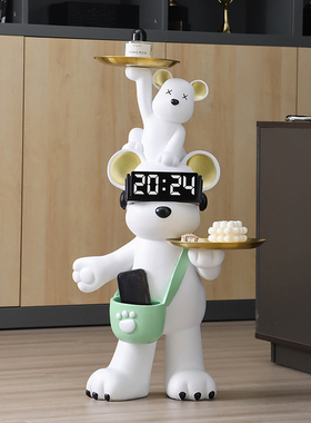 卡通时钟亲子熊存钱收纳落地摆件