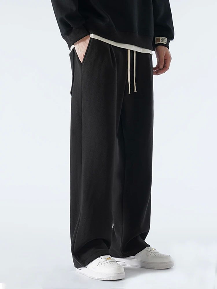 Winter Thick Fleece Warm Sweatpants Men Streetwear Wide-Leg - 图1