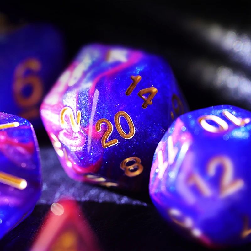 7Pcs/Set Pink and Blue Starry Sky Dice D&D COC Polyhedral Di - 图0