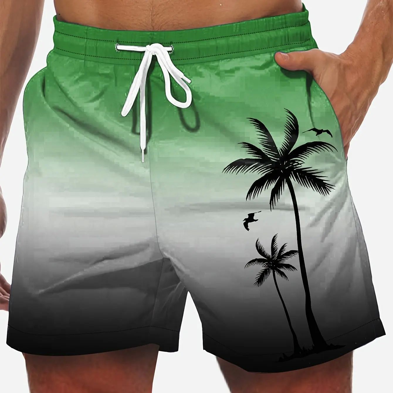 Men's Loose Beach Shorts Drawstring Quick Dry Coconut e Shor - 图1