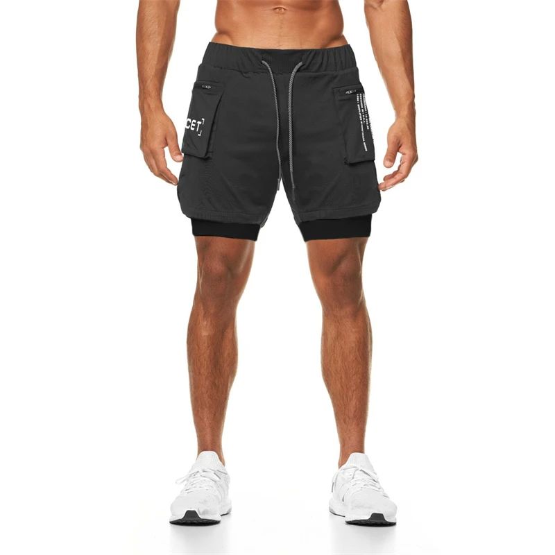 Sport Shorts Men Sportswear Double-deck Running Shorts 2 In - 图1