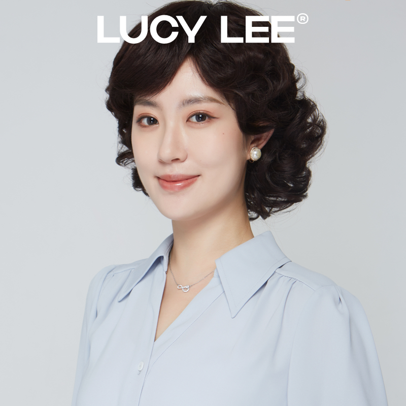 LUCY LEE蓬松卷发头套中长卷发全真妈妈假头套真人发丝蓬松中老年-图1