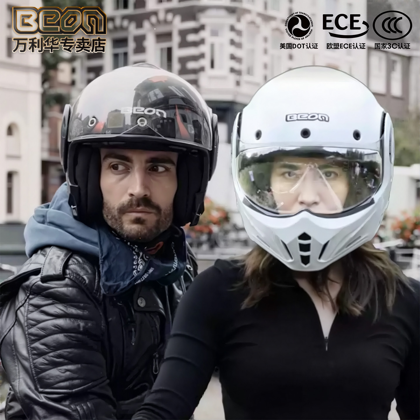 BEON高端揭面盔3C认证摩托车后空翻头盔复古机车赛车跑盔四季通用 - 图3