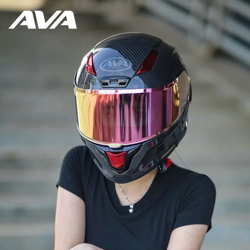 AVA闪电碳纤维头盔黑武士男女摩托车全盔机车仿赛大头围四季跑盔 - 图1