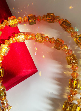 琉璃女生方糖黄色琉璃项链