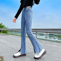 Girl Jeans Spring Autumn 2024 New CUHK Children Ocean Gas Elasticity Long Pants Fall Sashimi Pair of Trumpet Pants
