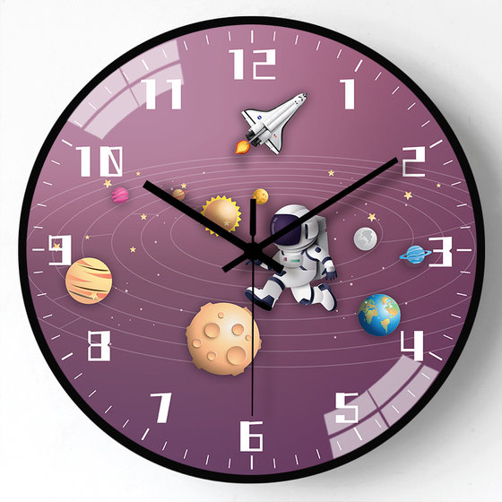 North looking astronaut cartoon children's clock wall clock