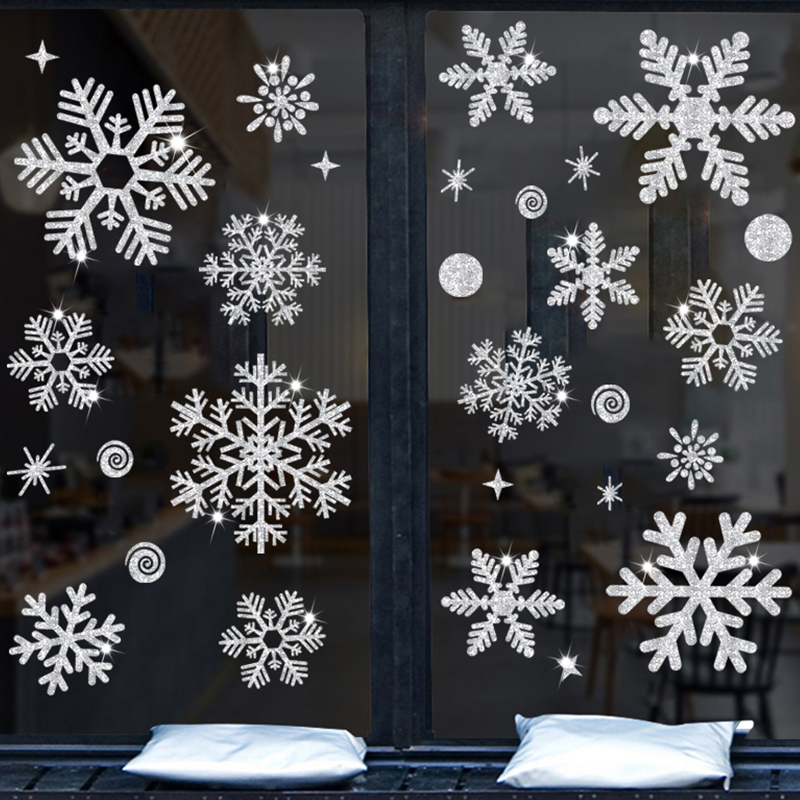 圣诞节雪花贴纸批发店铺橱窗户玻璃门窗静电贴装饰品贴画节日用品 - 图1