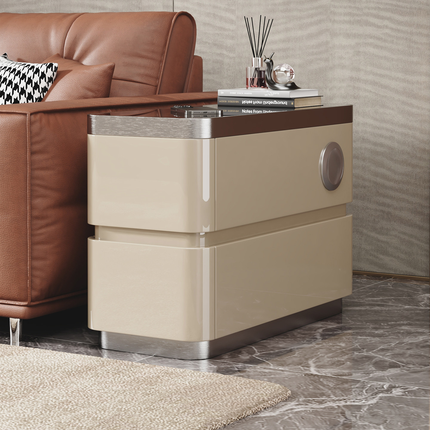 意式轻奢沙发侧边柜客厅实木烤漆高级感可移动岩板充电边几小桌子,淘宝优惠券,粉丝福利购,淘宝优惠卷