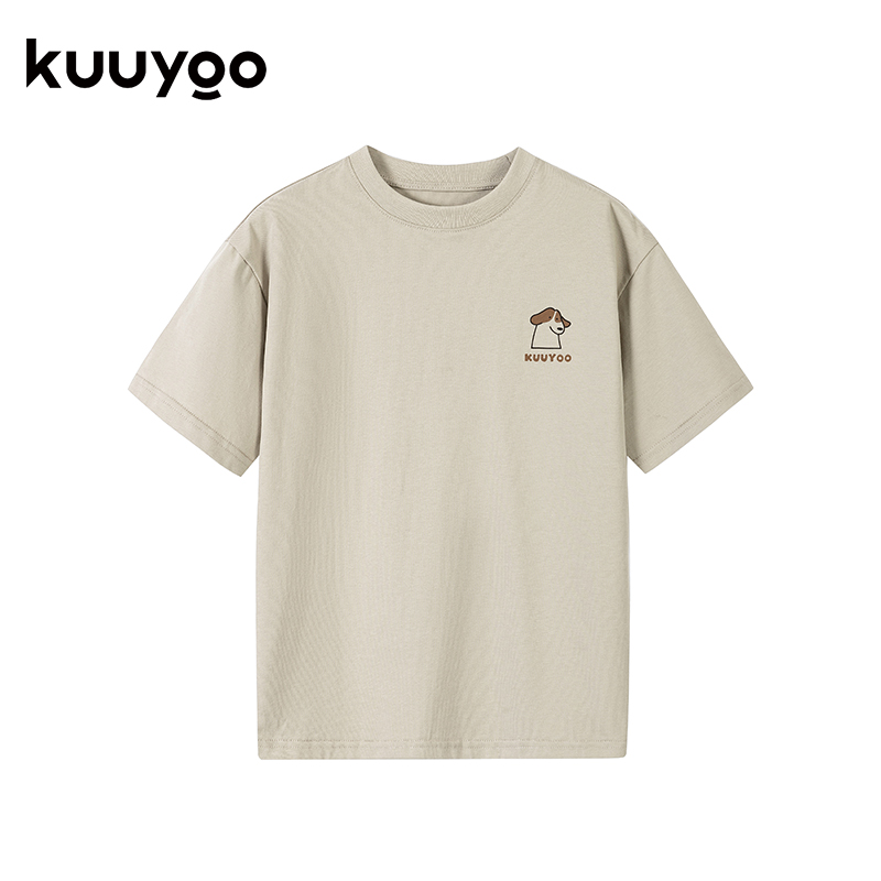 KUUYOO游泳小狗趣味印花短袖中大童纯棉宽松圆领夏季T恤儿童上衣