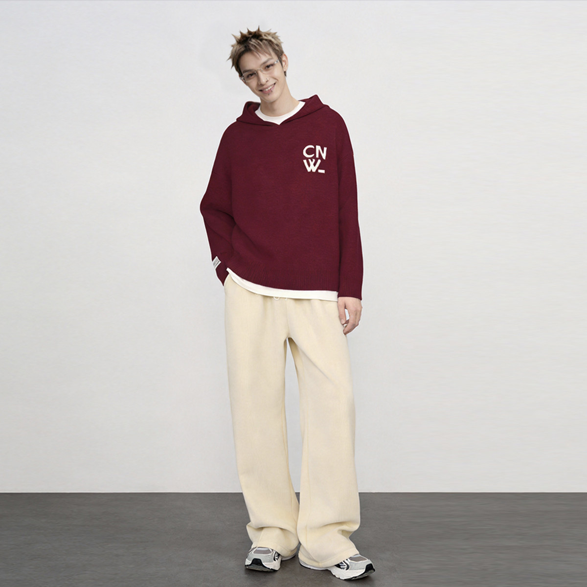【陈伟霆同款】CANOTWAIT混纺LOGO连帽毛衣男女秋冬款宽松基础潮