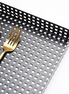 现代极简黑格托盘酒店客厅餐桌摆饰茶几配套装饰品质感纯色工艺品