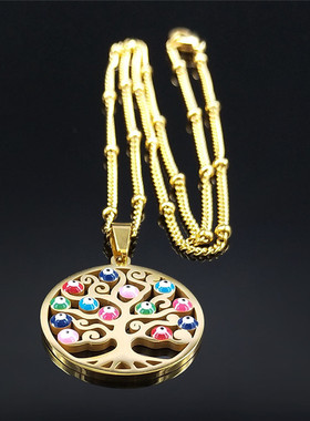 Turkey Eye Tree of Life Charm Necklaces Women Stainless