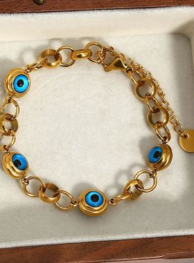 Greatera Lucky Blue Eye Bead Stainless Steel Bracelets for