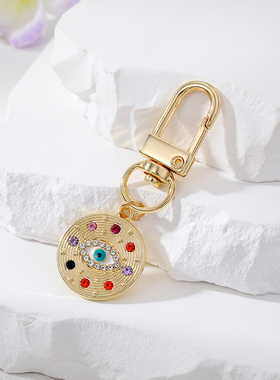 Rainbow Zircon Golden Evil Eye Keychain Keyring For Women