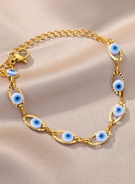 Fashion Oval Evil Blue Eye Charm Bracelet Stainless Steel