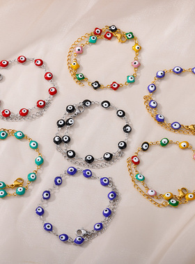 Stainless Steel Evil Eye Bracelets For Women Enamel