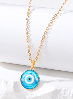 1PC Golden Turkish Evil Eye Round Necklace For Women Simple