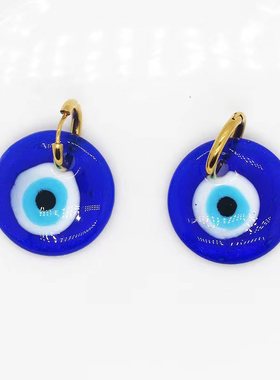 1 Pair Blue Evil Eye Pendant Hoop Earrings For Womens Men