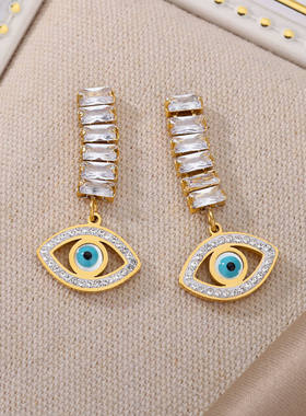 New Goth Zircon Devil Eye Earrings For Women Stainless Steel