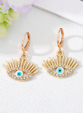 Zircon Hollow Turkish Evil Eye Hoop Earrings Women Vintage