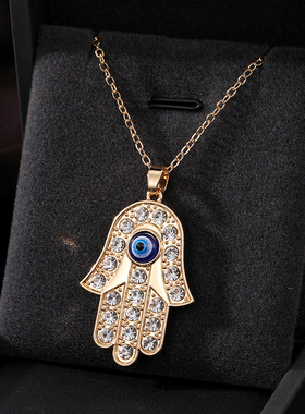 Hollow Zircon Heart Evil Eye Hand Hamsa Necklace Women