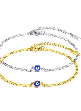 Danity Blue Evil Eyes Anklet Bracelet, Stainless Steel