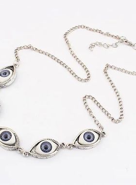 Vintage Punk Evil Eye Necklaces 5pcs Blue Eyeball Connect