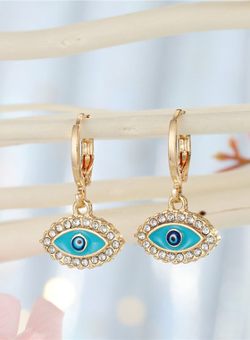 1Pair Rhinestone Evil Eye Fatima Hand Hoop Earrings Women
