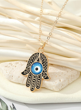 Hollow Evil Eye Hand Hamsa Necklace For Women Men Jewelry