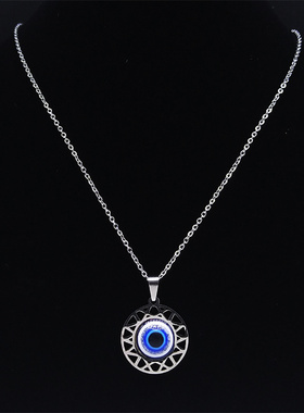 Fashion Turkish Blue Eye Pendant Necklace Stainless Steel
