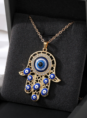 Enamel Retro Turkey Eye Hamsa Hand Necklace Women Men New