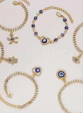 Turkish Evil Eye Bracelet For Women Double Layer Shiny