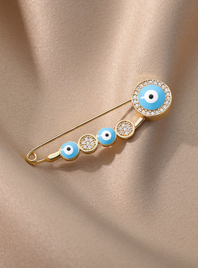 Lucky Evil Eye Brooch Pin for Women Stainless Steel Gold